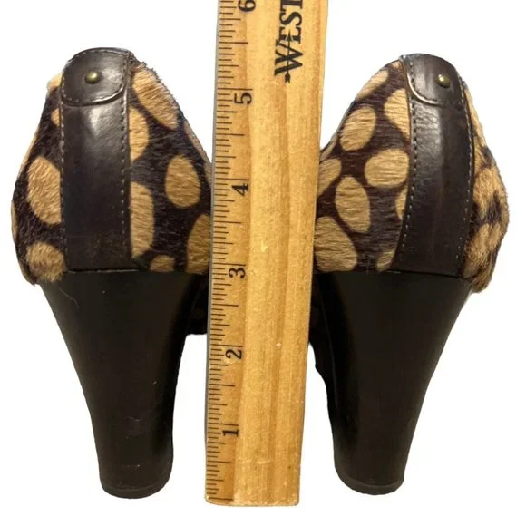 J Crew Collection Animal Print Calf Hair Peep Toe Horsebit Wedge Shoes Womens 8 - Picture 10 of 16